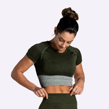 Load image into Gallery viewer, The WOD Life - Women's Endure Seamless Crop - Dark Olive Marl/Stone Marl