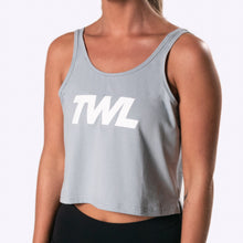 Load image into Gallery viewer, TWL - Women&#39;s Cropped Spirit Tank - POWDER BLUE/WHITE
