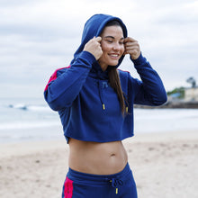 Load image into Gallery viewer, The WOD Life - Women&#39;s Wanderer Cropped Hoodie - INDIGO/CERISE

